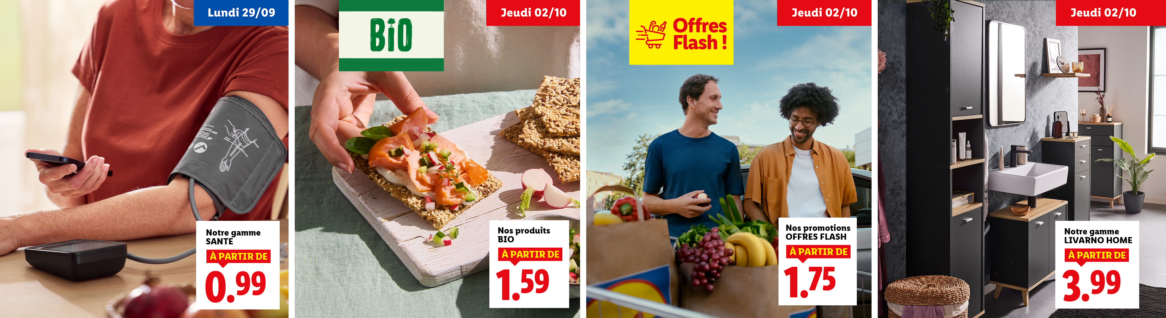 Publicité pour des produits de santé, bio, des offres flash et des articles pour la maison.