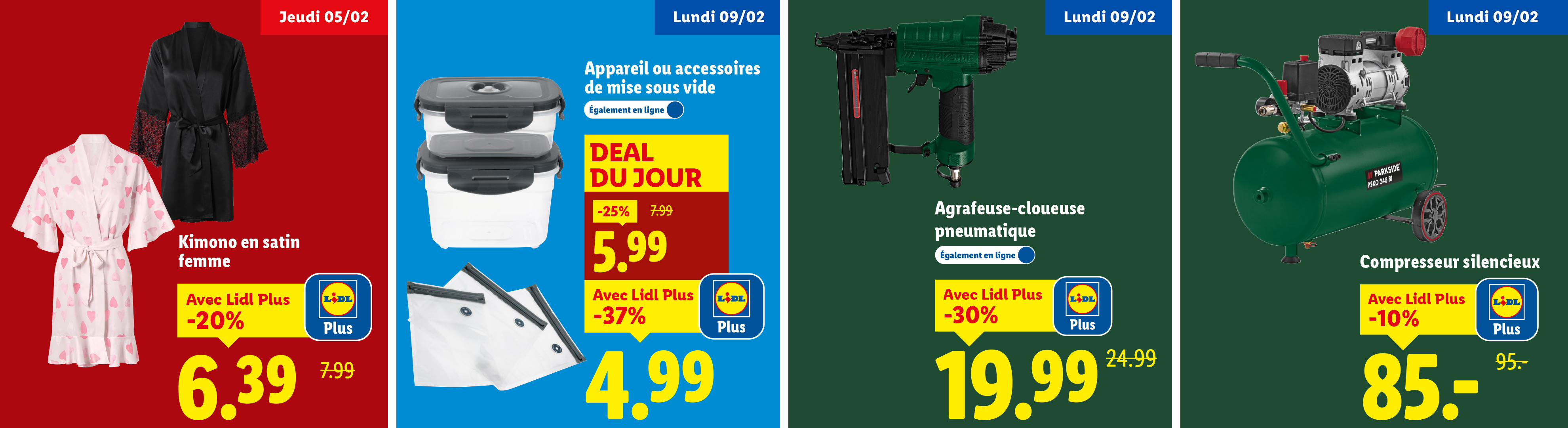 Cette semaine chez Lidl : Peignoirs en satin, appareils de mise sous vide, agrafeuse-cloueuse et compresseur silencieux.