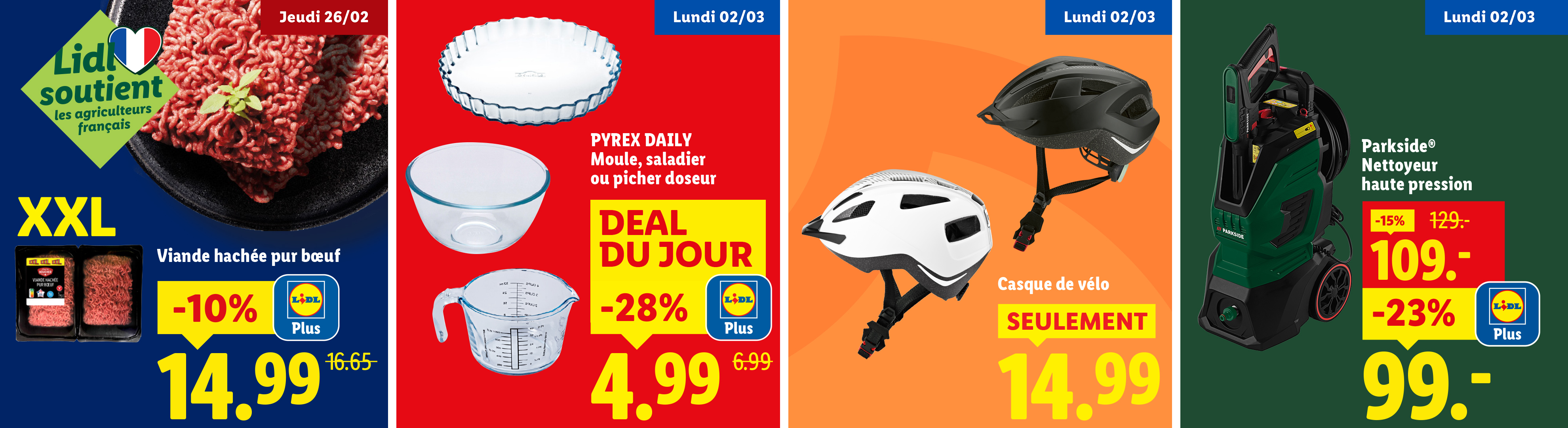 Cette semaine chez Lidl : Viande hachée, ustensiles de cuisine, casques de vélo et nettoyeur haute pression en promotion.