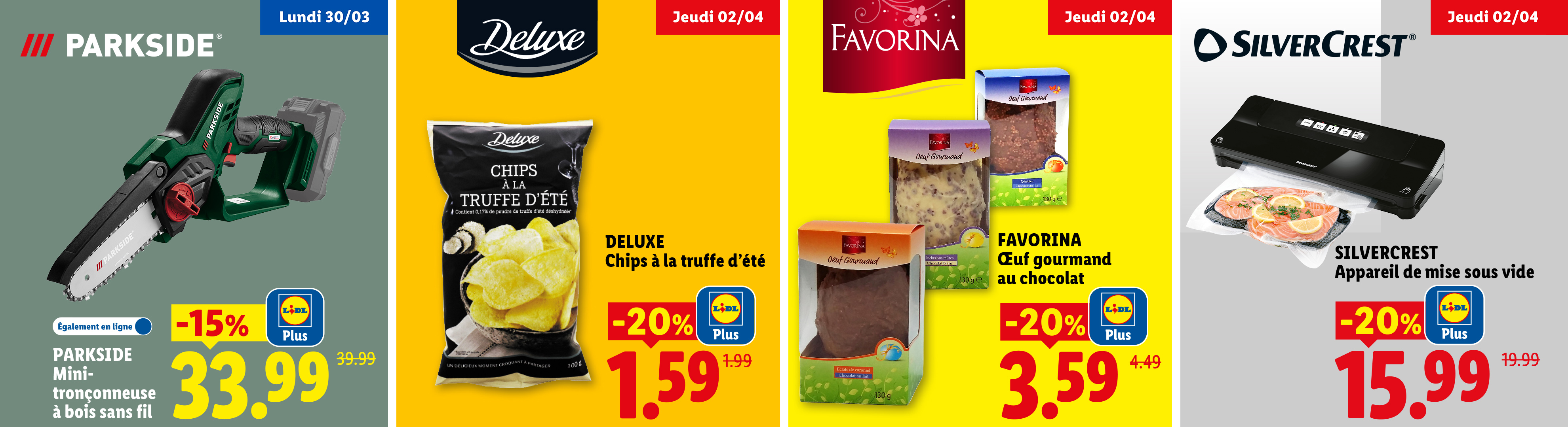 Cette semaine chez Lidl : -15% avec Lidl Plus sur une mini-tronçonneuse, des chips à la truffe, des œufs gourmands au chocolat et un appareil de mise sous vide.