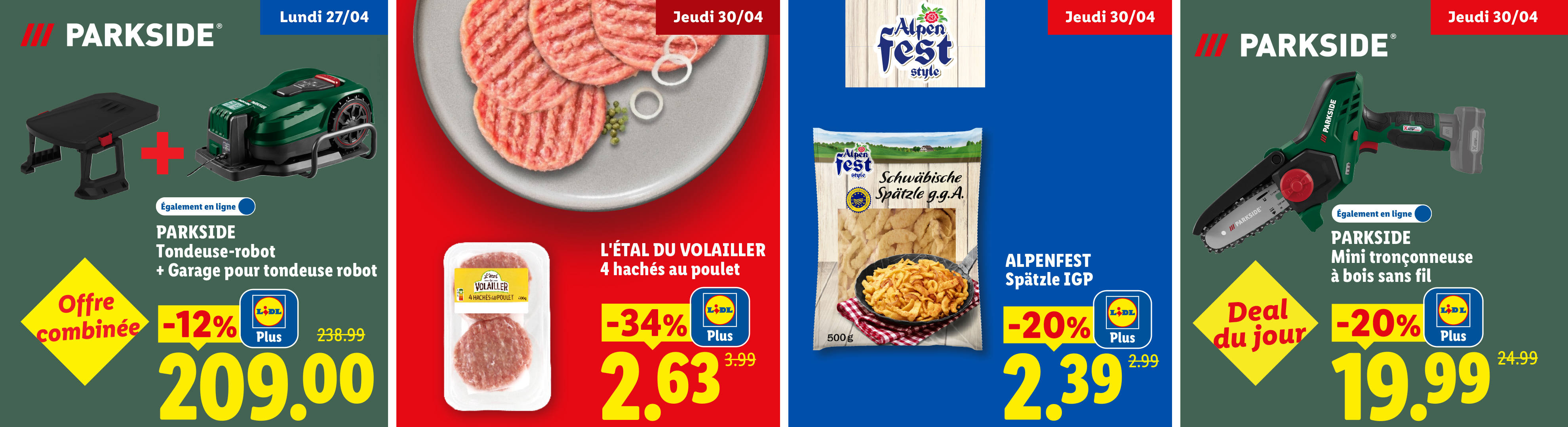 Cette semaine chez Lidl : -34% sur 4 hachés au poulet avec Lidl Plus et d'autres promo incroyables sur des spätzle et une mini tronçonneuse.