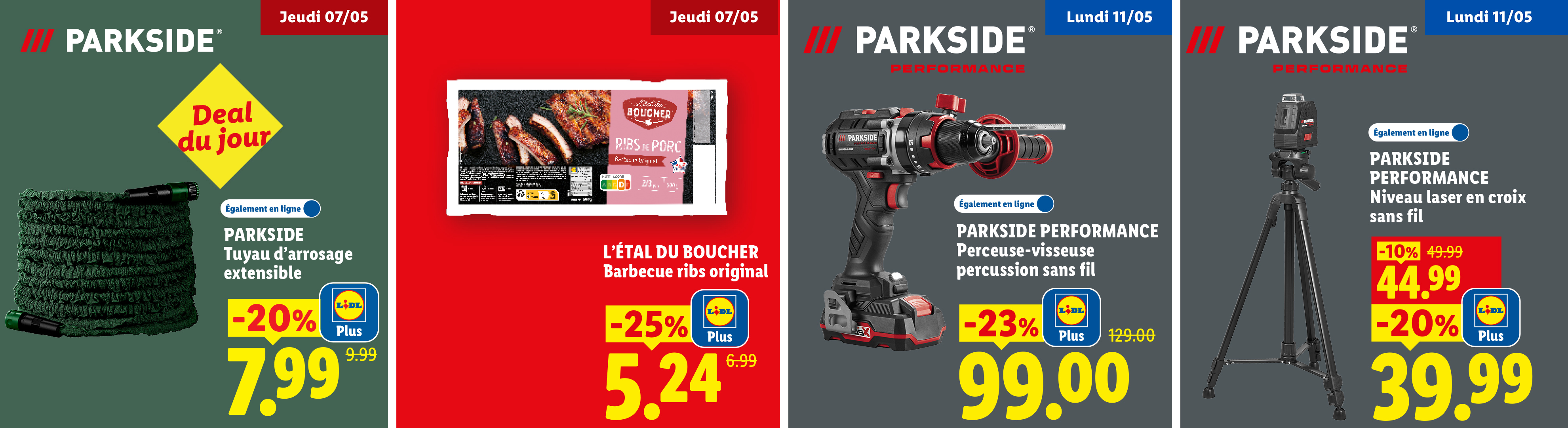 Le 7/05, profitez de -20% avec Lidl Plus sur un tuyau d'arrosage extensible et -25% avec Lidl Plus sur des Ribs de porc pour barbecue.