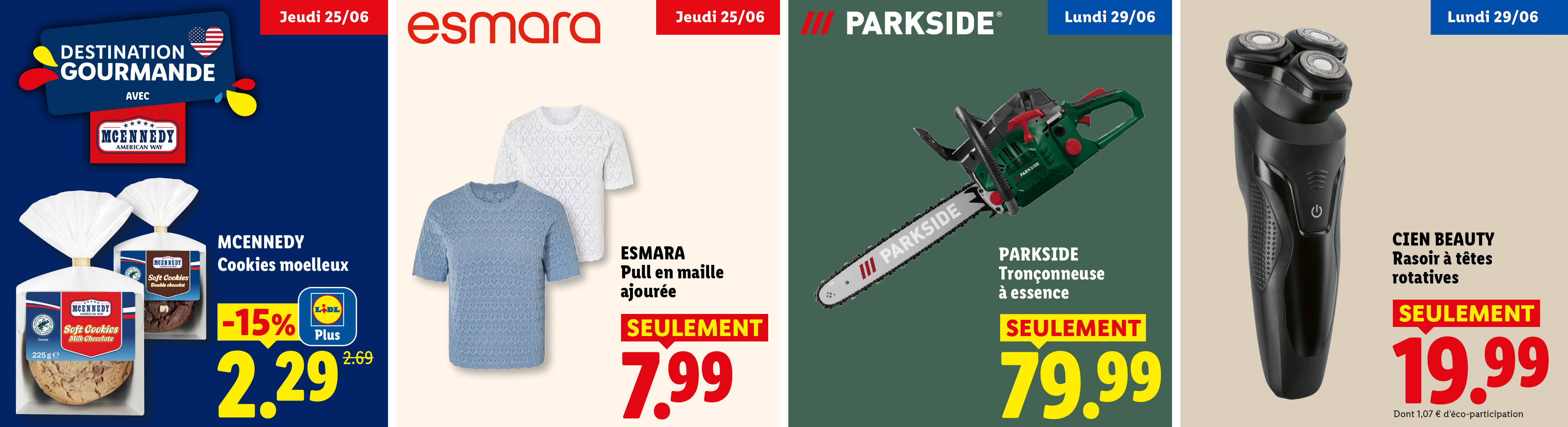 Le lundi 29/06, profitez d'une tronçonneuse à essence à 79,99€ seulement, et d'un rasoir à têtes rotatives à 19,99€ seulement.