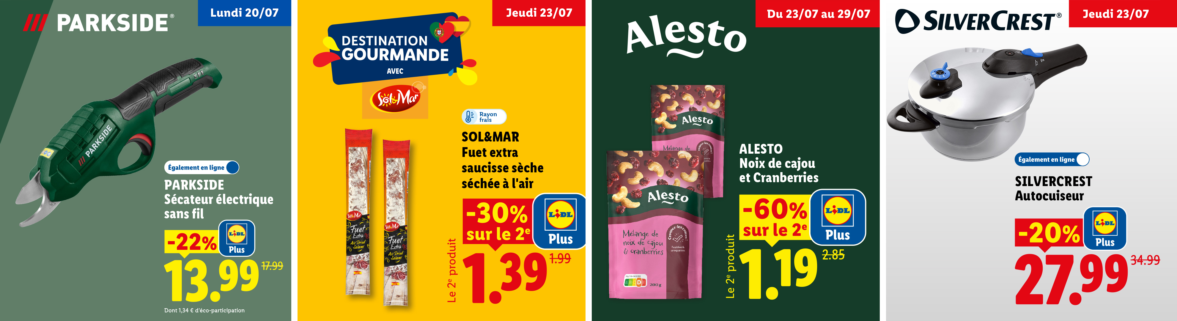 Publicité pour un sécateur électrique sans fil, Fuet extra saucisse sèche séchée à l'air, des noix de cajou et cranberries et un autocuiseur