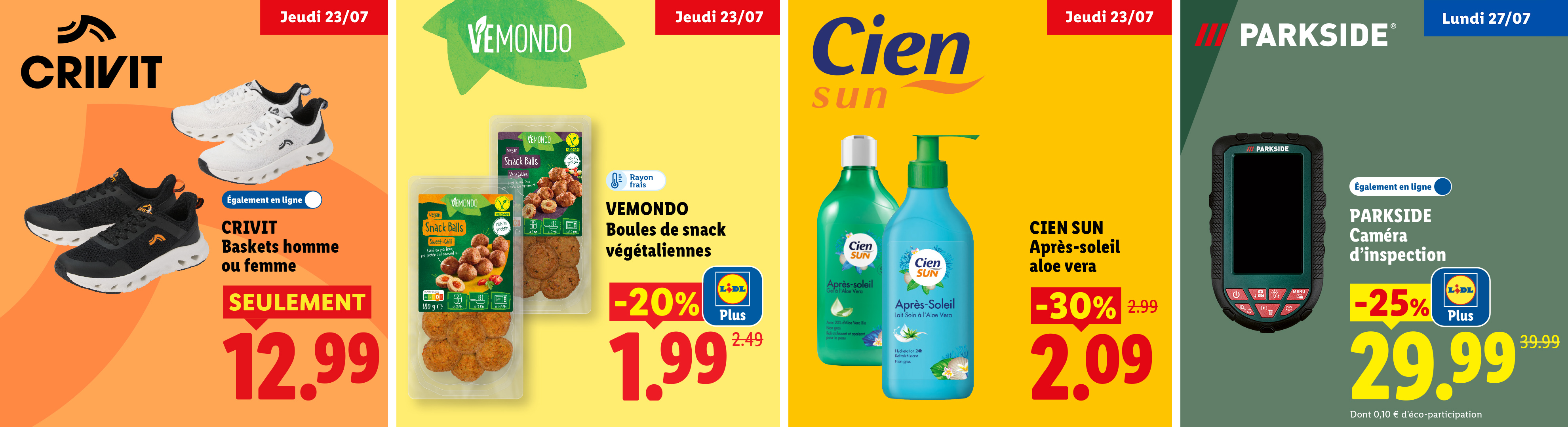 Baskets homme ou femme, boules de snack végétaliennes, après-soleil aloe vera et caméra d'inspection