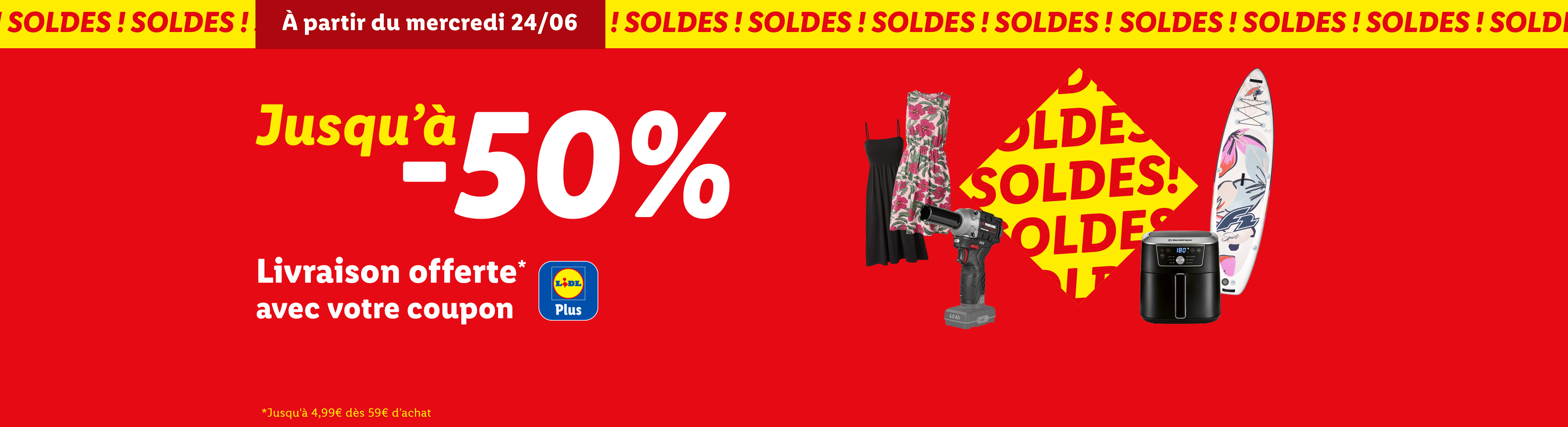 Soldes : Jusqu'à -50% sur une sélection de produits + livraison offerte avec votre coupon Lidl Plus