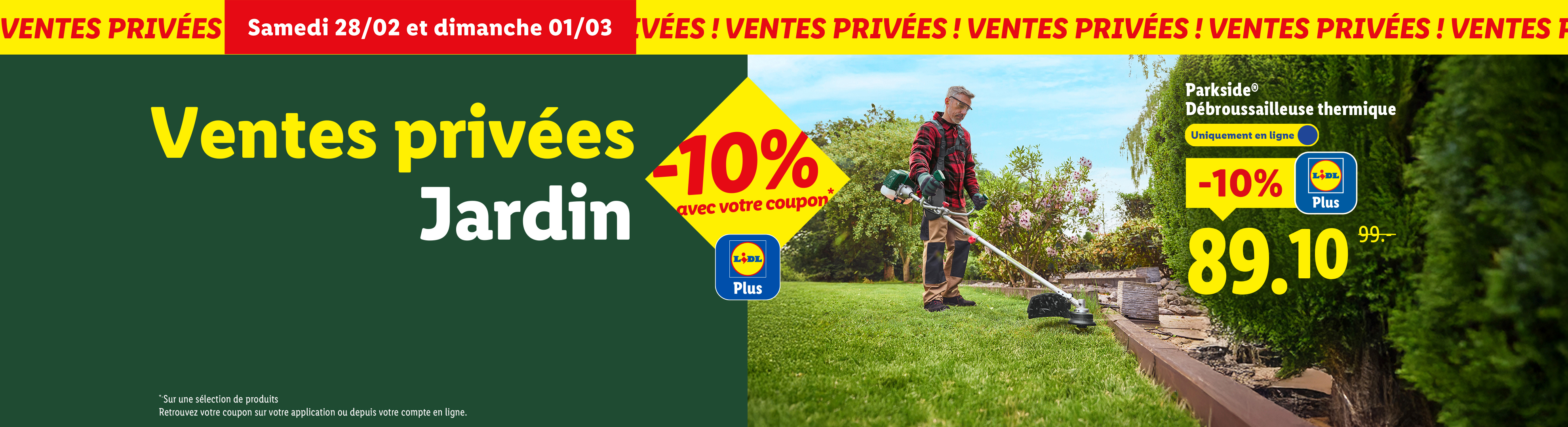 Ventes privées Jardin avec une débroussailleuse thermique en promotion à 89,10€.