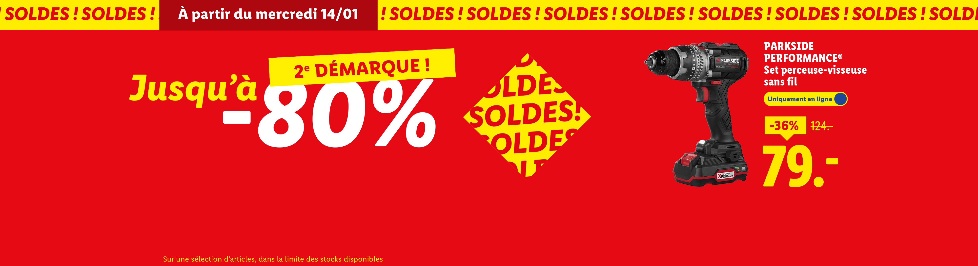 Soldes jusqu'à -80% et perceuse-visseuse sans fil PARKSIDE PERFORMANCE à 79€.