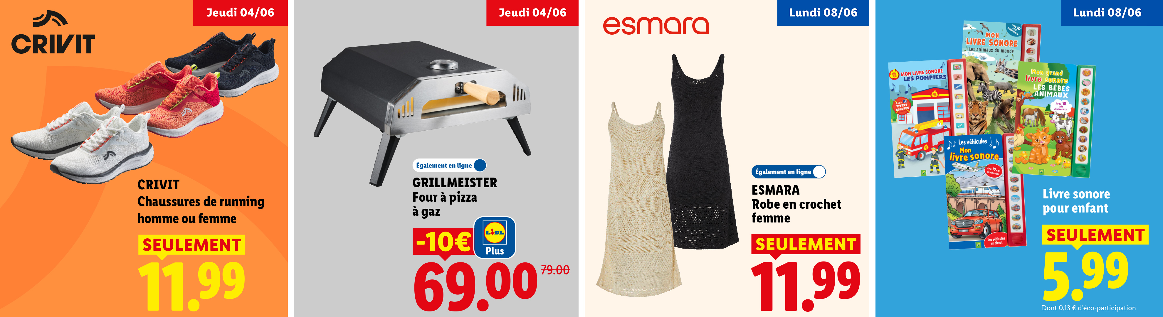 Chaussures de running, four à pizza à gaz, robes en crochet et livres sonores pour enfants.