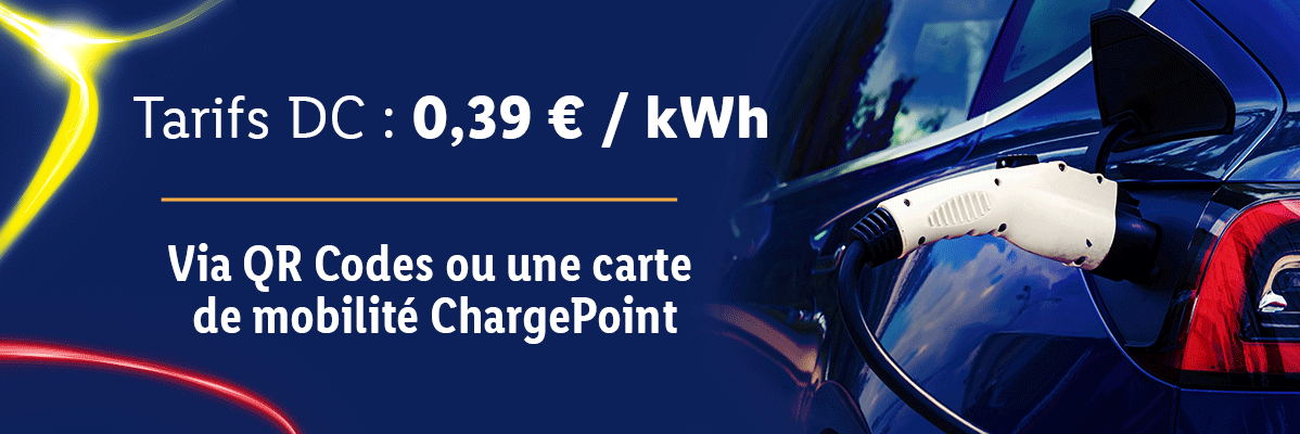 Recharge voiture électrique ChargePoint : 0,39 €/kWh.