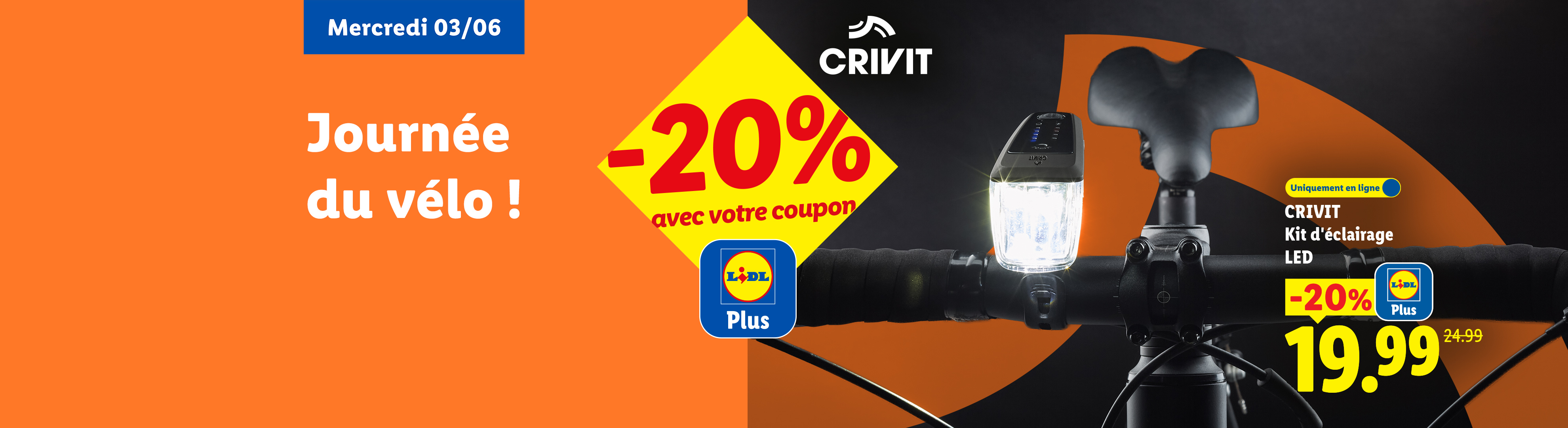 Promotion sur un kit d'éclairage LED pour vélo, avec une réduction de 20%.