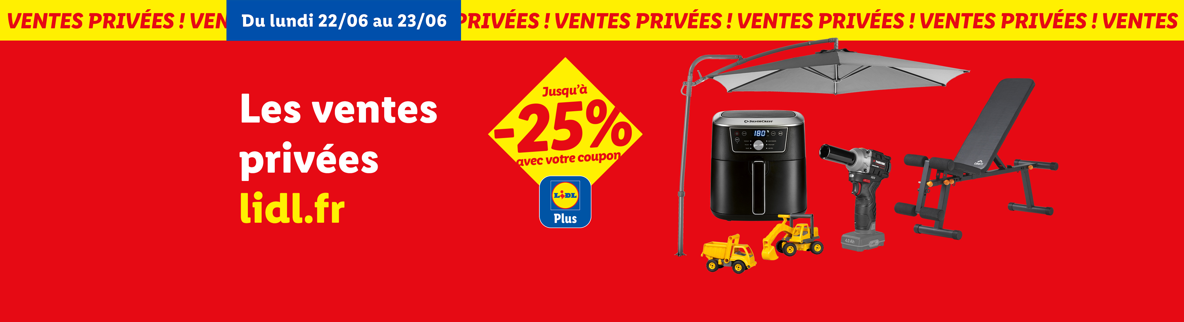 Ventes privées uniquement en ligne : Jusqu'à -25% sur une sélection d'articles avec votre coupon Lidl Plus