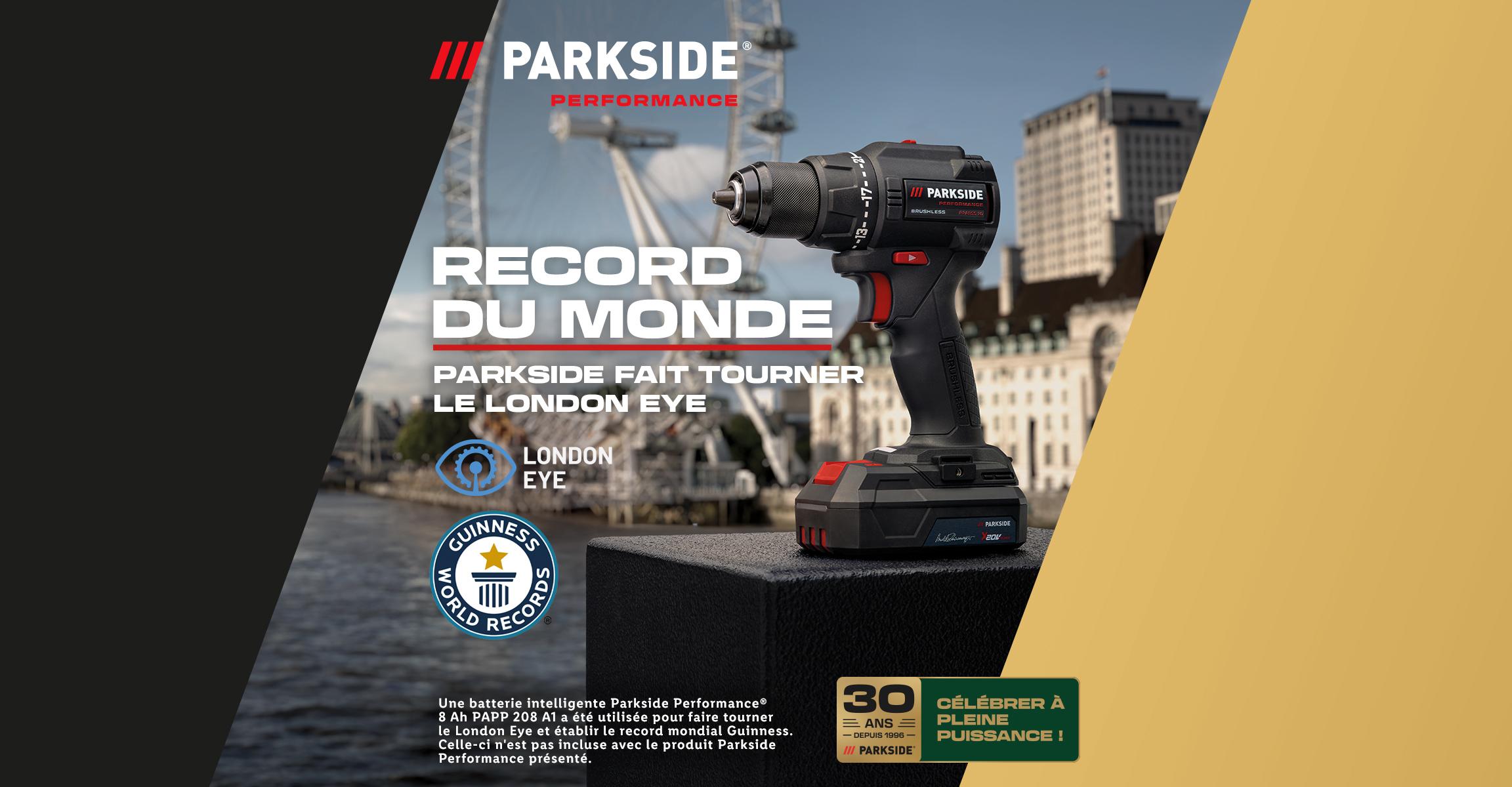 Record du monde : La perceuse-visseuse Parkside Performance, qui fait tourner le London Eye à 69€ seulement sur Lidl.fr