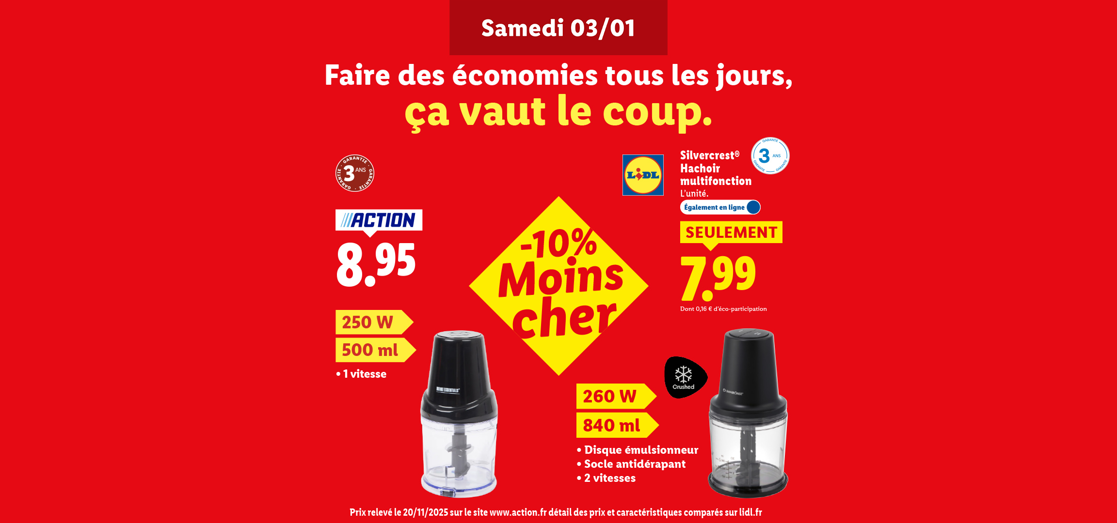 Hachoirs multifonctions Action et Silvercrest, avec des prix comparatifs et des réductions.