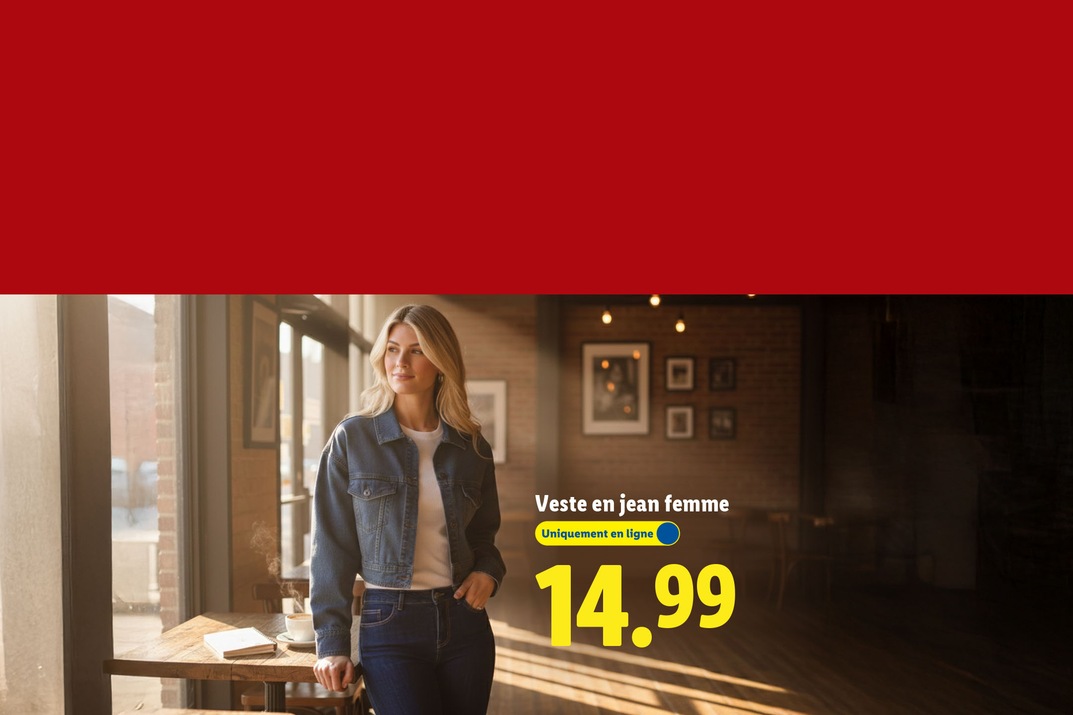 Veste en jean femme, disponible uniquement en ligne, à 14,99.