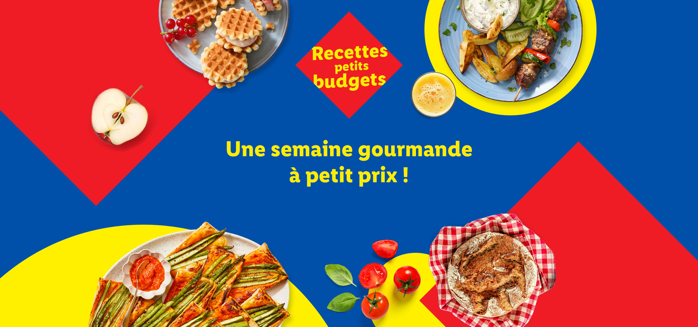 Une semaine gourmande à petit prix ! Recettes petits budgets. Assortiment de plats salés et sucrés.