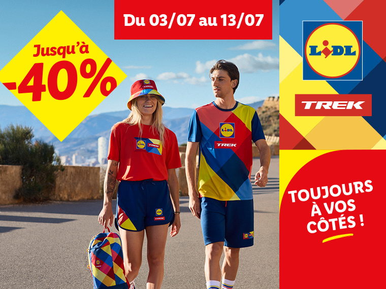 Vêtements de sport Lidl x Trek jusqu'à -40%, du 03/07 au 13/07.