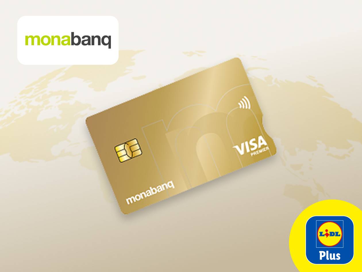 Carte bancaire Monabanq Visa Premier avec le logo Lidl Plus.