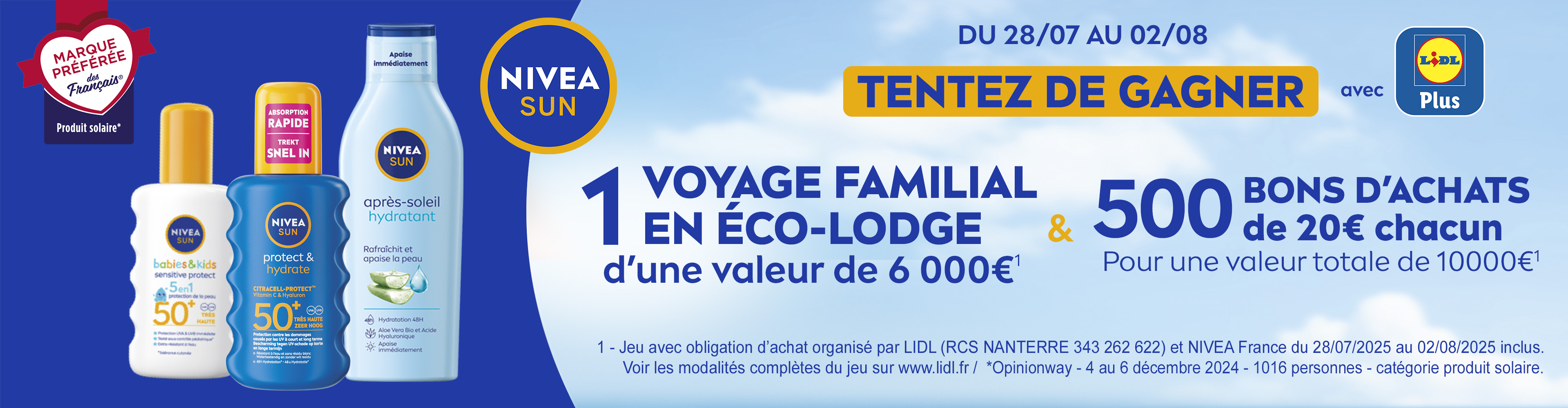 NIVEA Sun produits solaires: concours pour gagner un voyage familial et des bons d'achat.