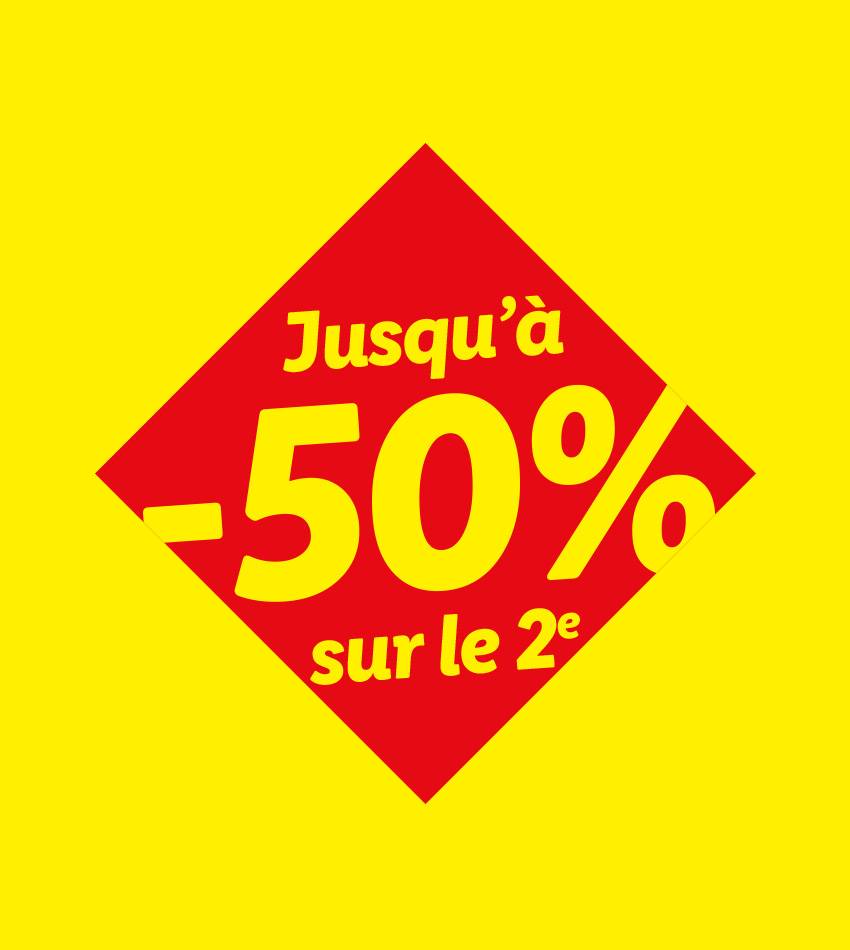 Jusqu'à -50% sur le 2ème article.