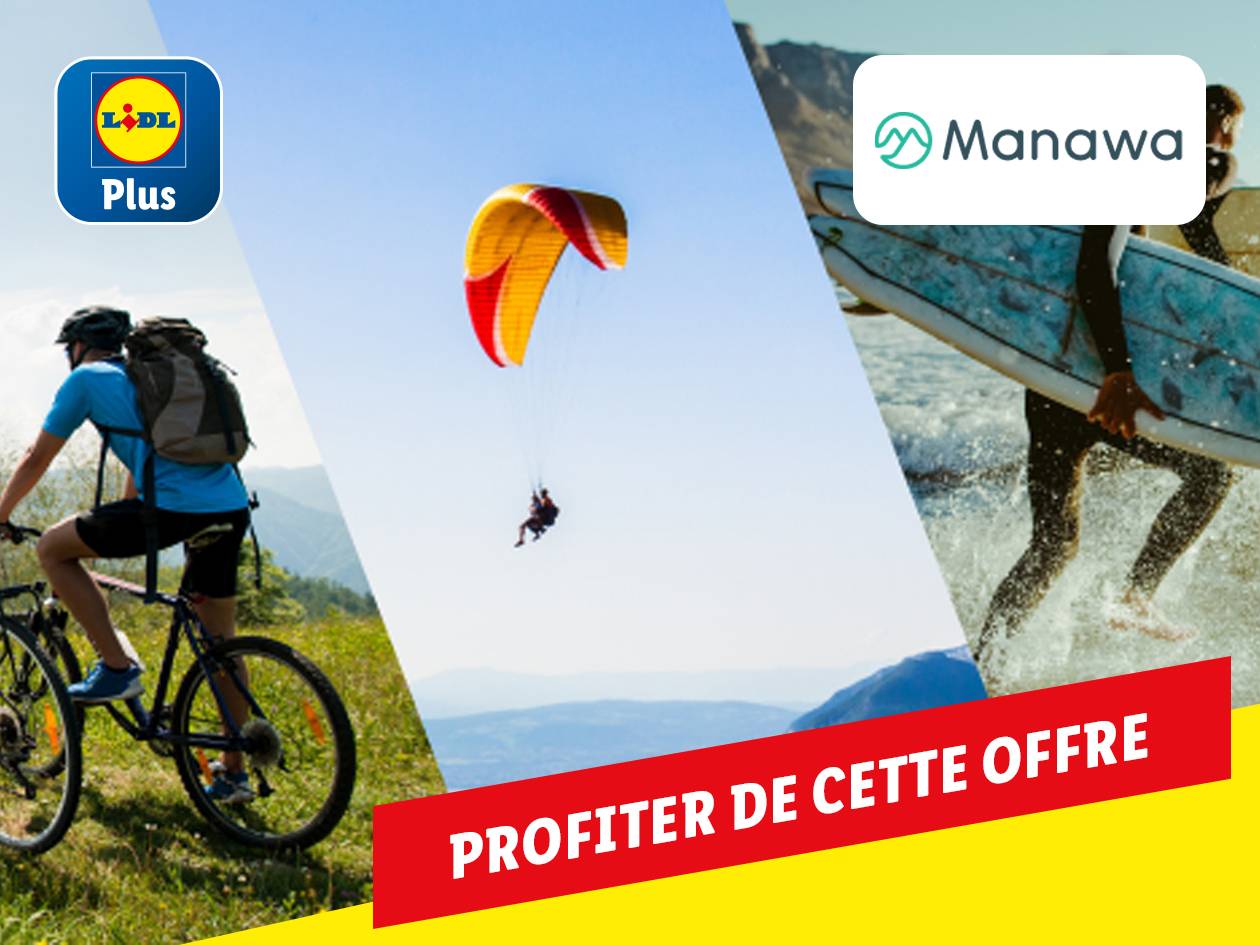 Lidl Plus offre des activités de plein air : vélo, parapente et surf avec Manawa.