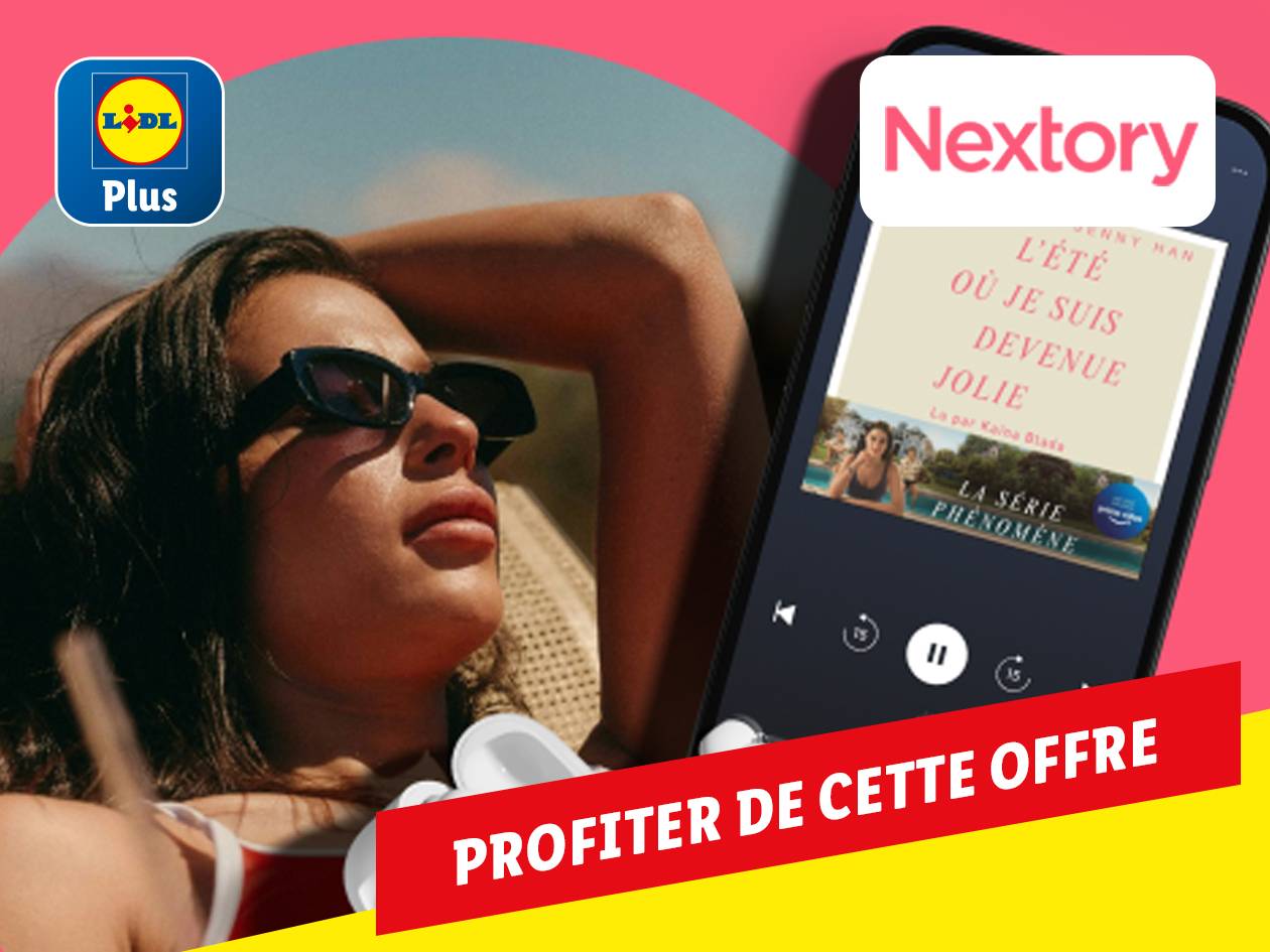 Offre Lidl Plus : écouteurs et abonnement Nextory pour profiter d'un été de lecture.