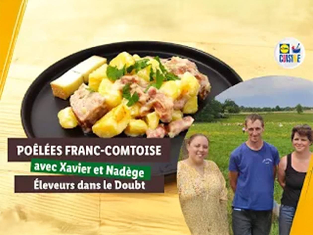 Plat de pommes de terre et viande avec des éleveurs du Doubs, marque Lidl Cuisine.