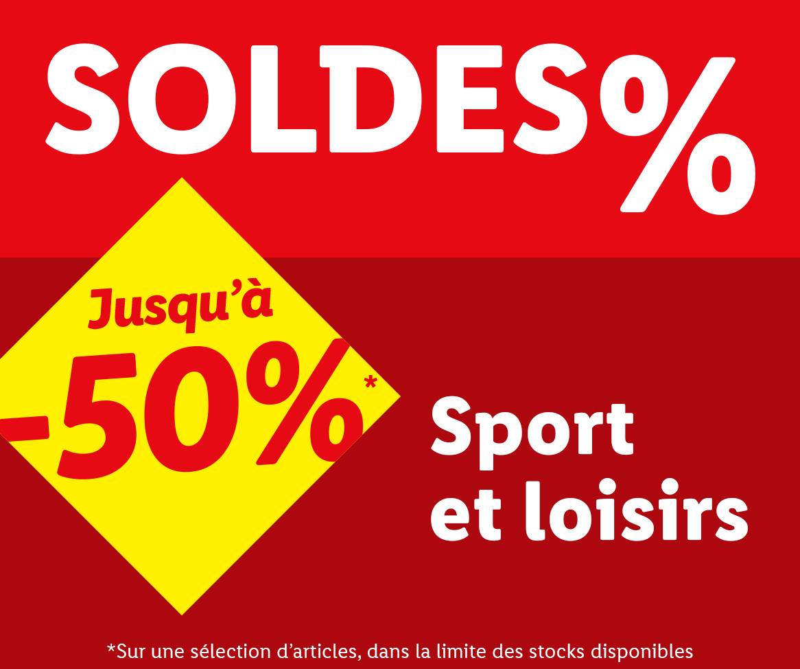 Soldes jusqu'à -50% sur les articles sport et loisirs.