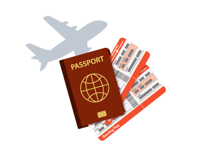 Passeport, billets d'avion et avion stylisé pour le voyage.