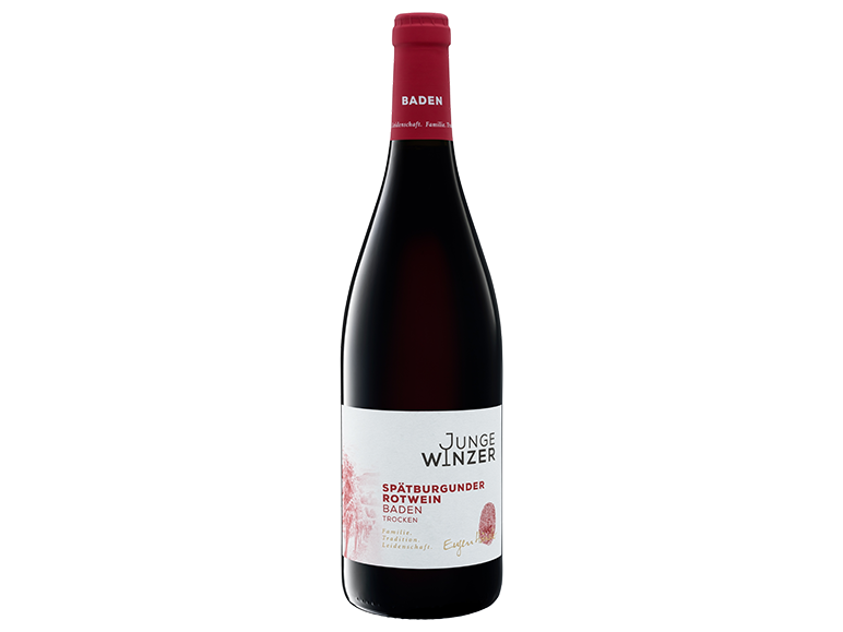 Une bouteille de vin rouge Junge Winzer Spätburgunder de Baden.