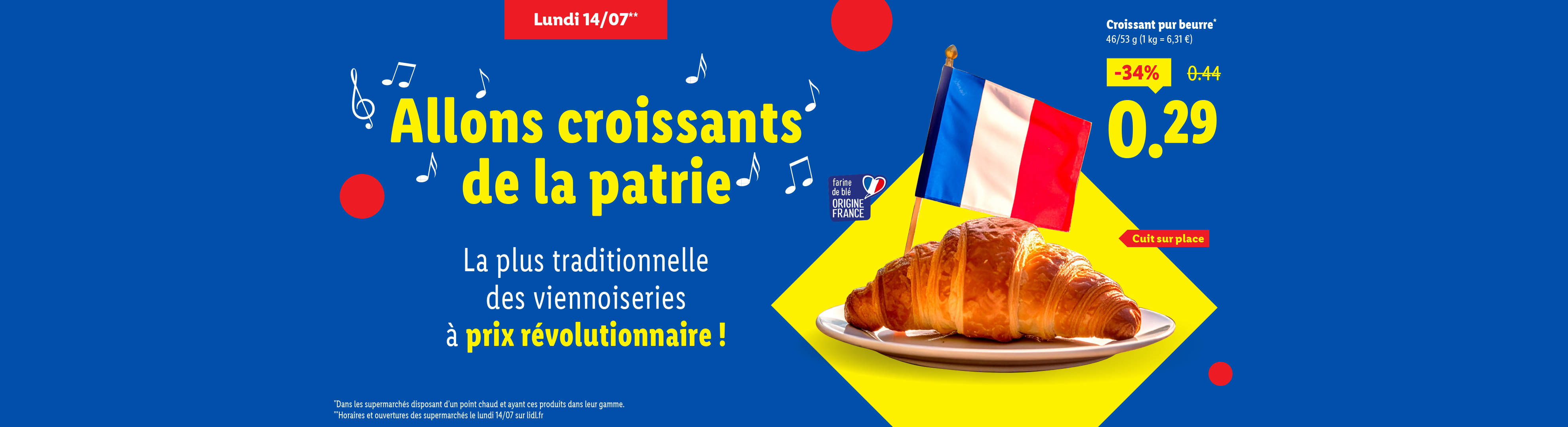 Croissant pur beurre à prix réduit, fabriqué en France.
