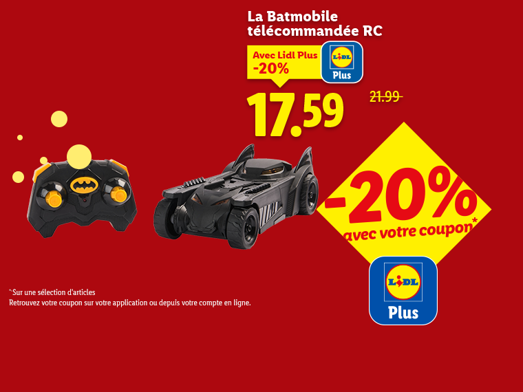 Batmobile télécommandée RC avec une réduction de 20% pour les membres Lidl Plus.