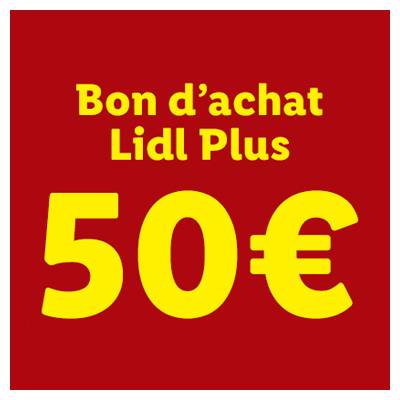 Bon d'achat Lidl Plus de 50€ sur fond rouge.