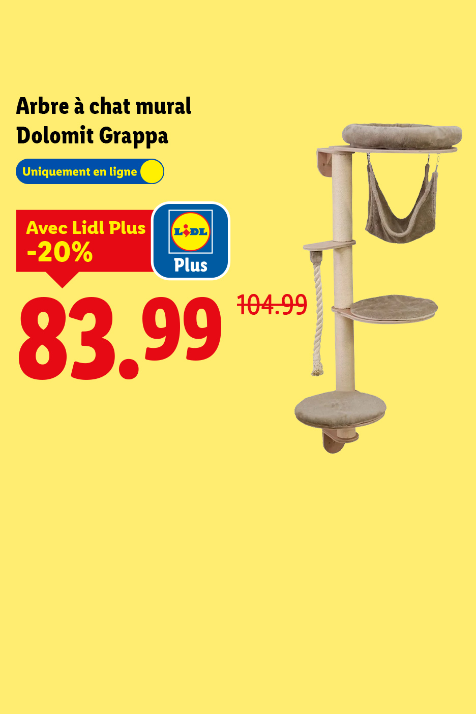 Arbre à chat mural Dolomit Grappa, disponible en ligne, avec une réduction de 20% pour les membres Plus, passant de 104.99 à 83.99.