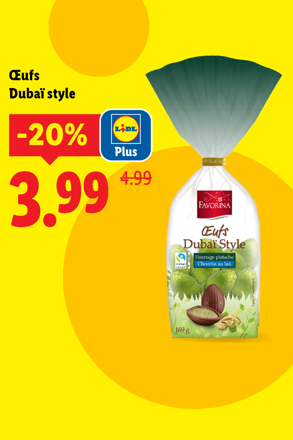 Œufs de Pâques style Dubaï, fourrage pistache et chocolat au lait, en promotion à 3,99€.