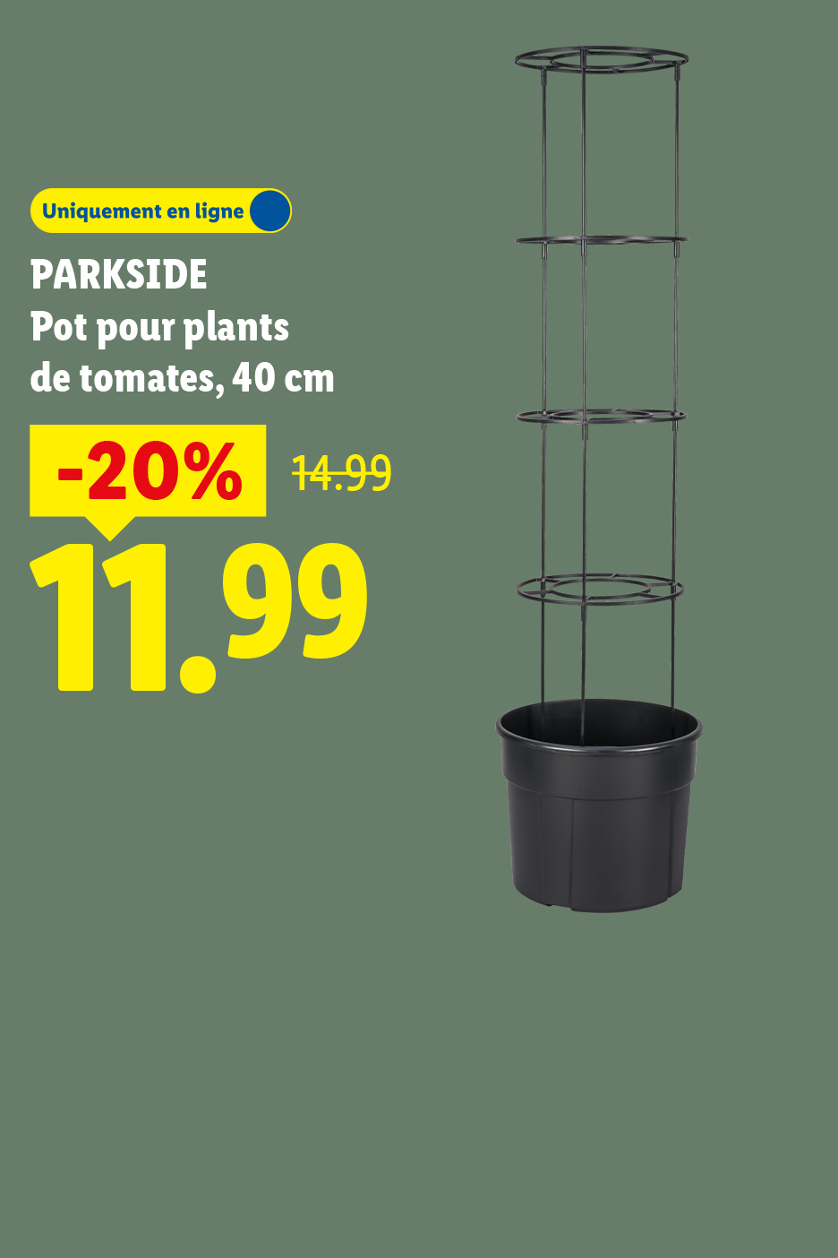 Pot pour plants de tomates avec tuteur, 40 cm, en ligne, -20% à 11,99 €.