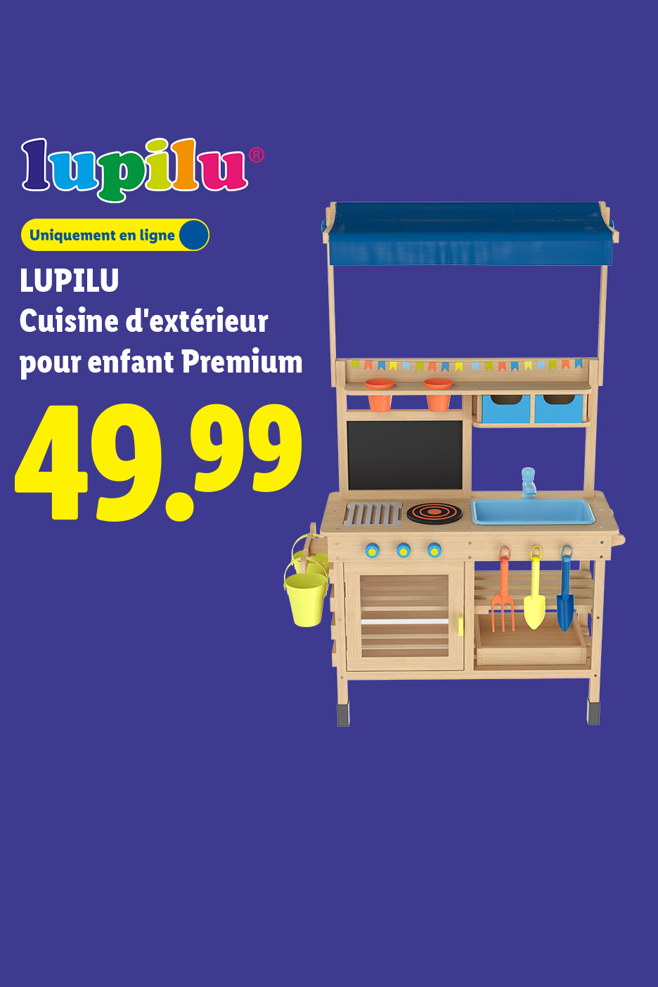 Cuisine d'extérieur pour enfant Premium, 49.99€, disponible uniquement en ligne.
