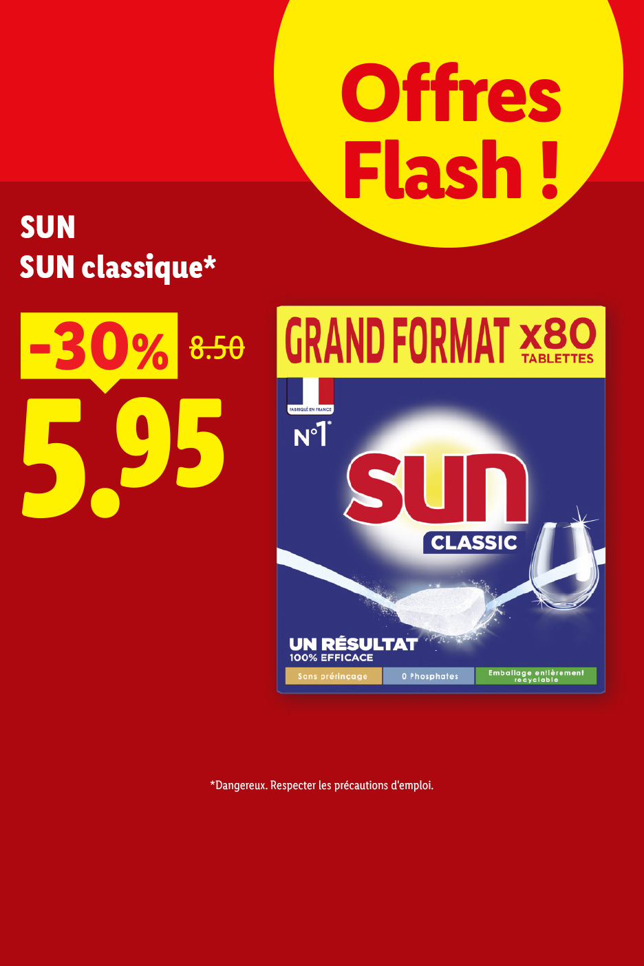 Offre flash sur des tablettes lave-vaisselle grand format, avec une réduction de 30%.