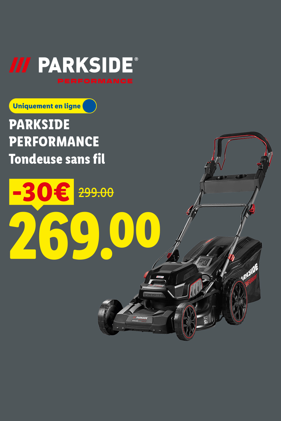 Tondeuse sans fil en promotion, disponible uniquement en ligne.