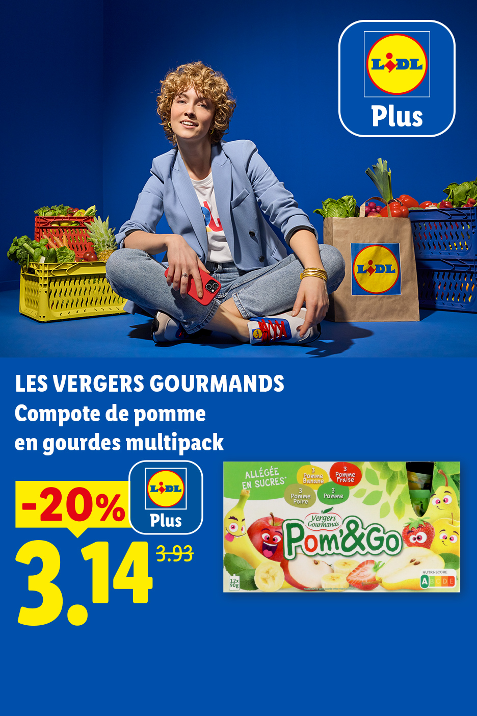Jusqu'au 29/04, profitez de compote de pomme en gourde à 3,14€ grâce à -20% de remise avec Lidl Plus 