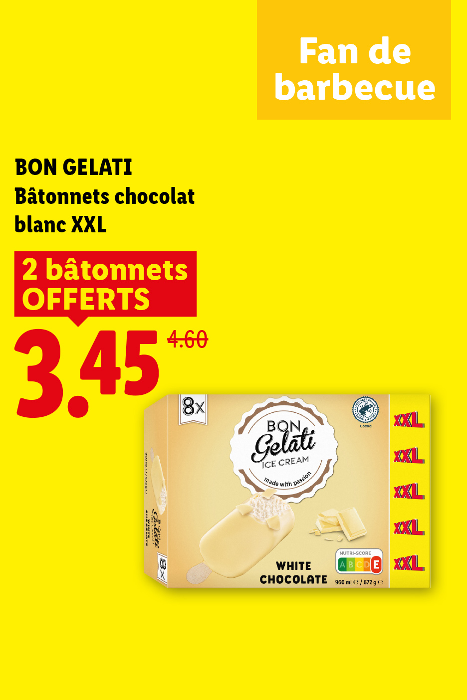 Jeudi 7/05, profitez de Bâtonnets glacés au chocolat blanc XXL dont 2 offerts à 3,45€