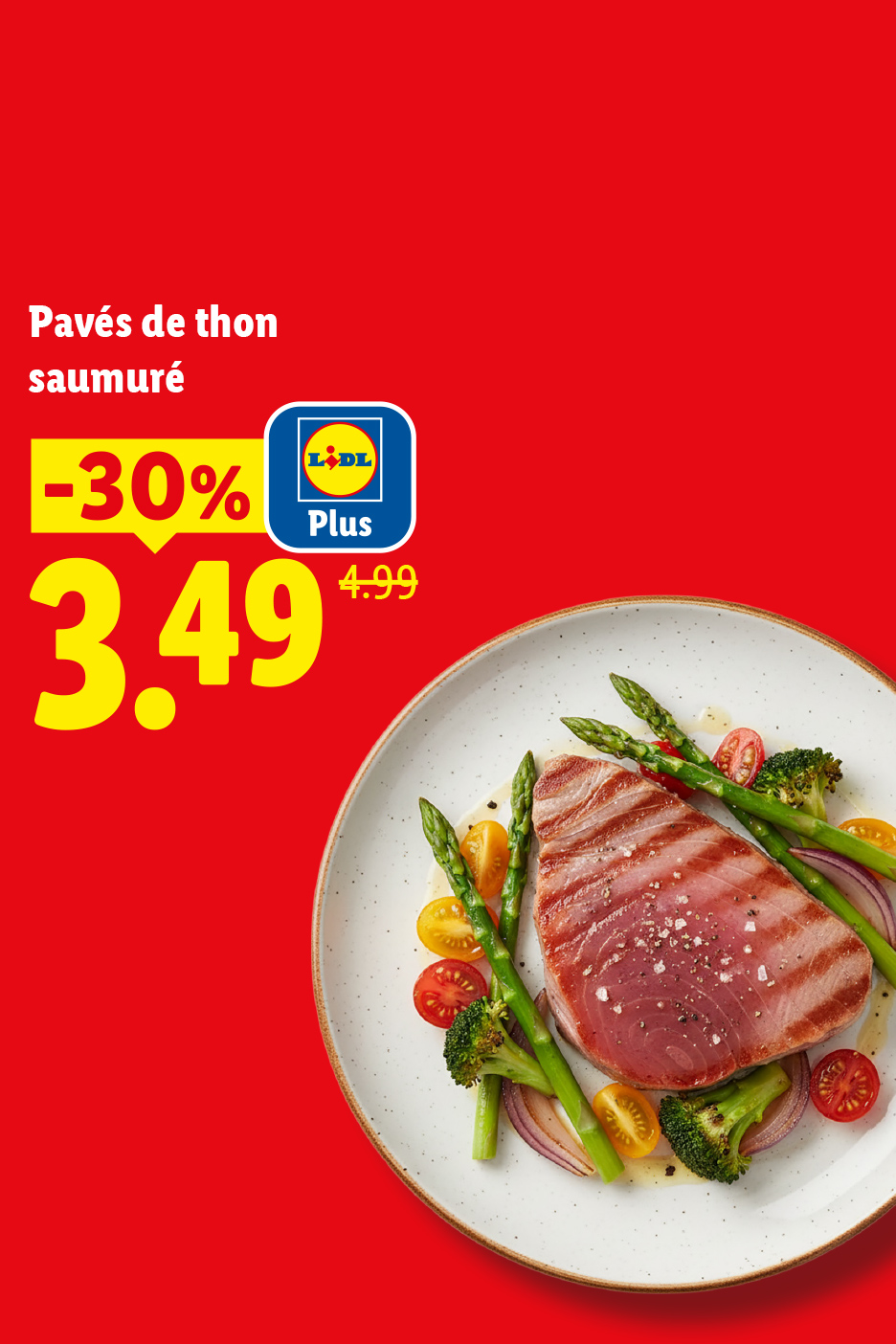 Jeudi 30/04, profitez de Pavés de thon saumurés à 3,49€ grâce à -30% de remise avec Lidl Plus