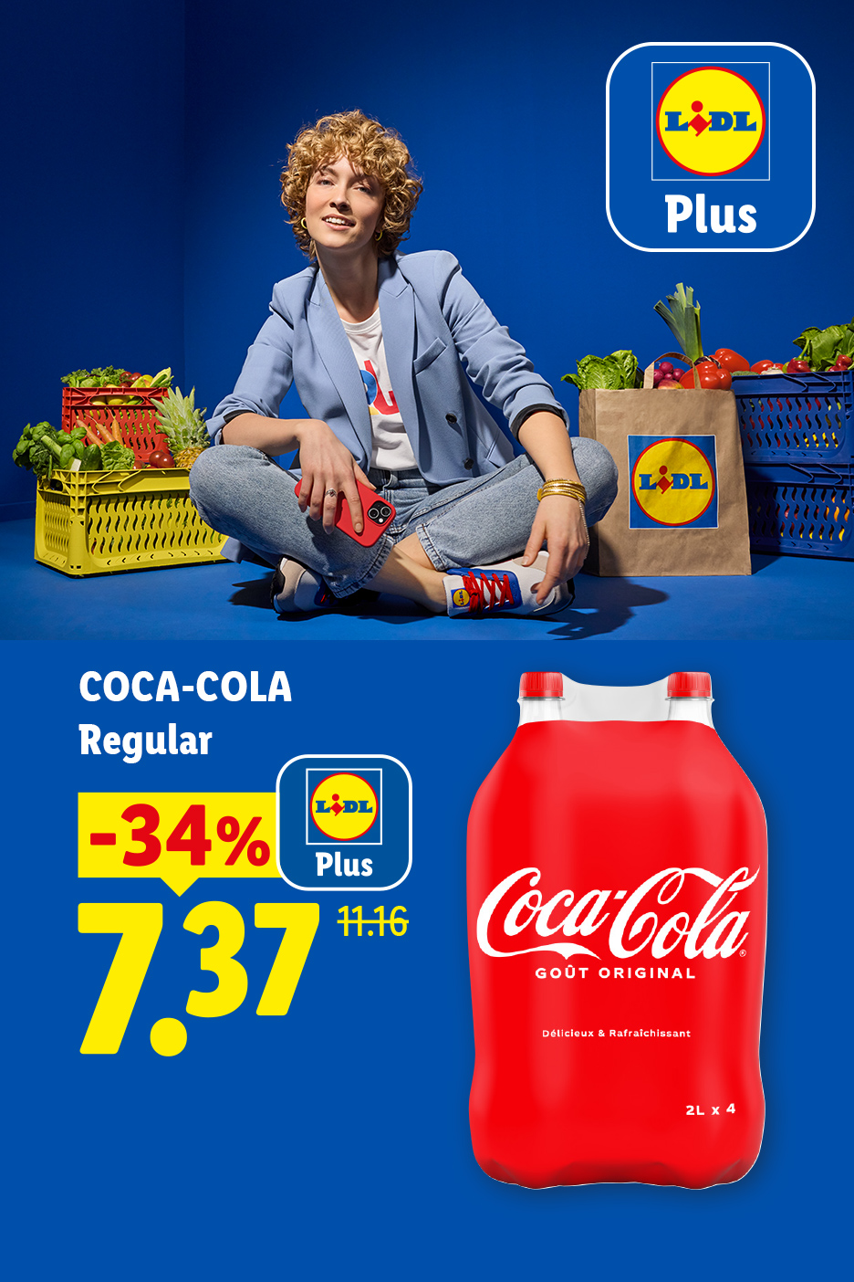 Du 07/05 au 13/05 profitez d'une remise exceptionnelle de -34% avec Lidl Plus sur le pack de Coca-Cola regular à 7,37€