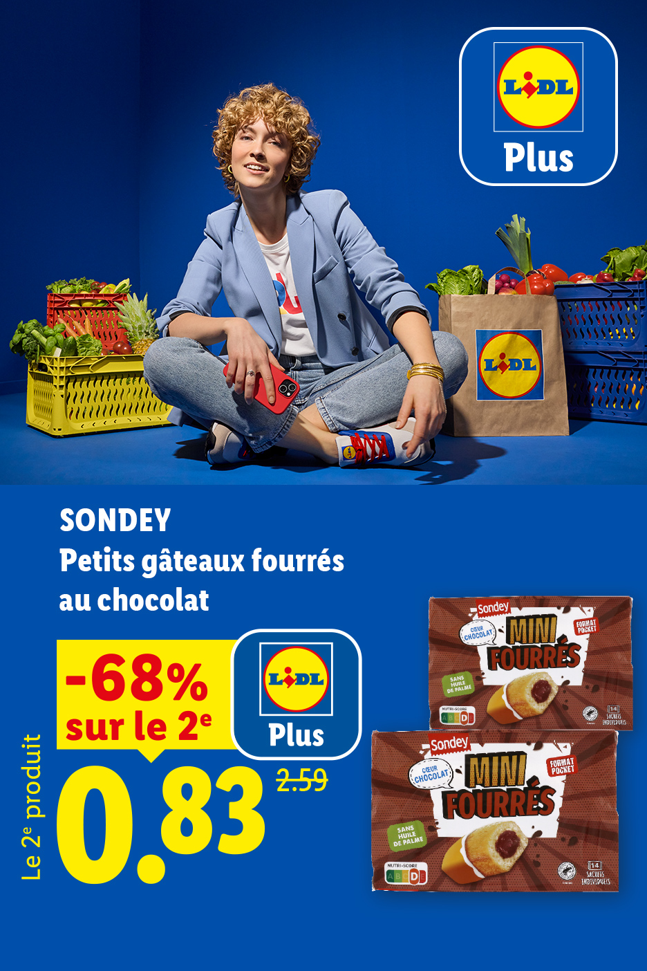 Du 30/04 au 06/05, profitez d'un 2ème paquet de petits gâteaux fourrés au chocolat à 0,83€ grâce à -68% sur le 2eme produit avec Lidl Plus
