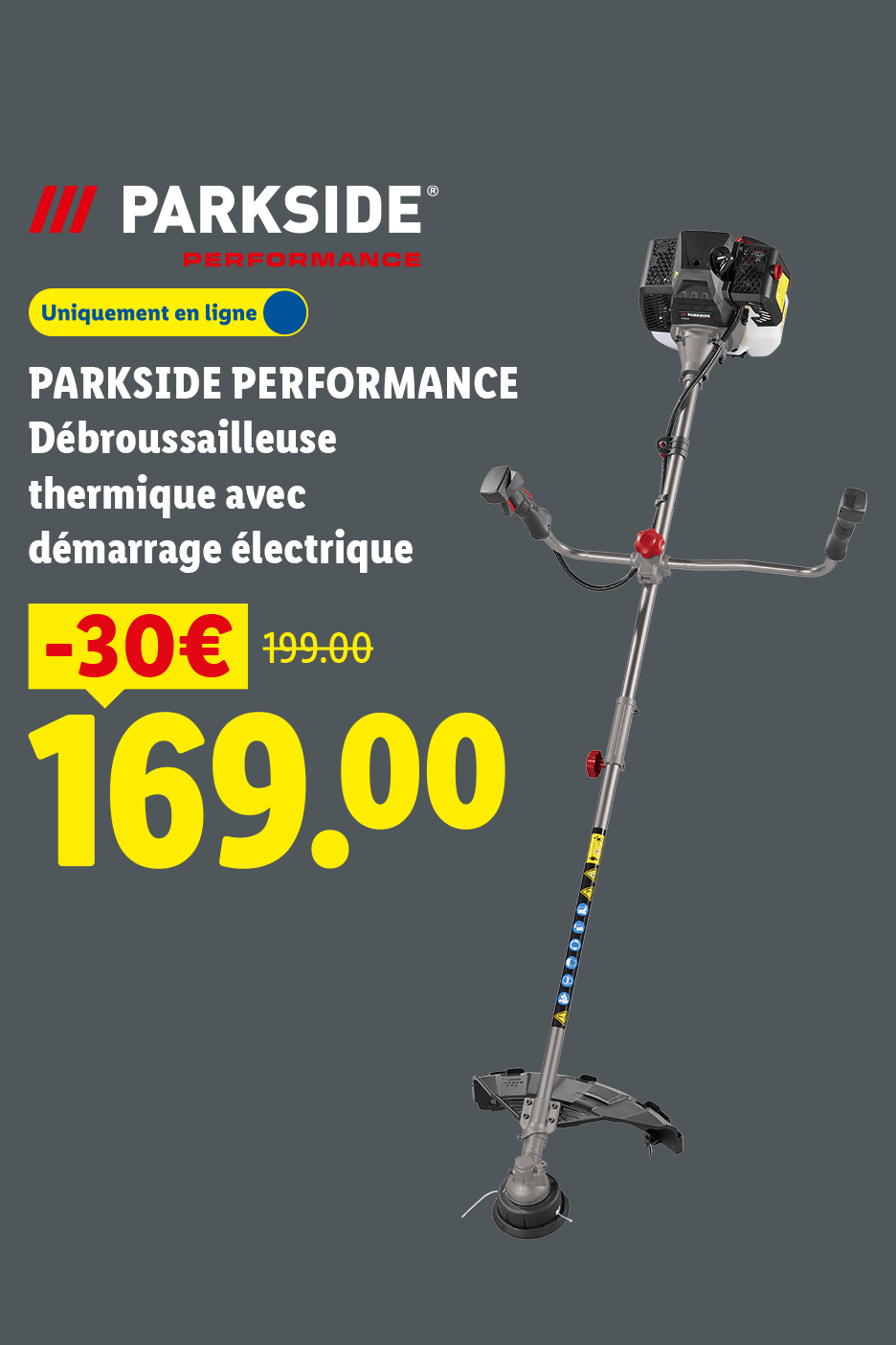 Débroussailleuse thermique avec démarrage électrique, en ligne, à 169,00 € au lieu de 199,00 €.