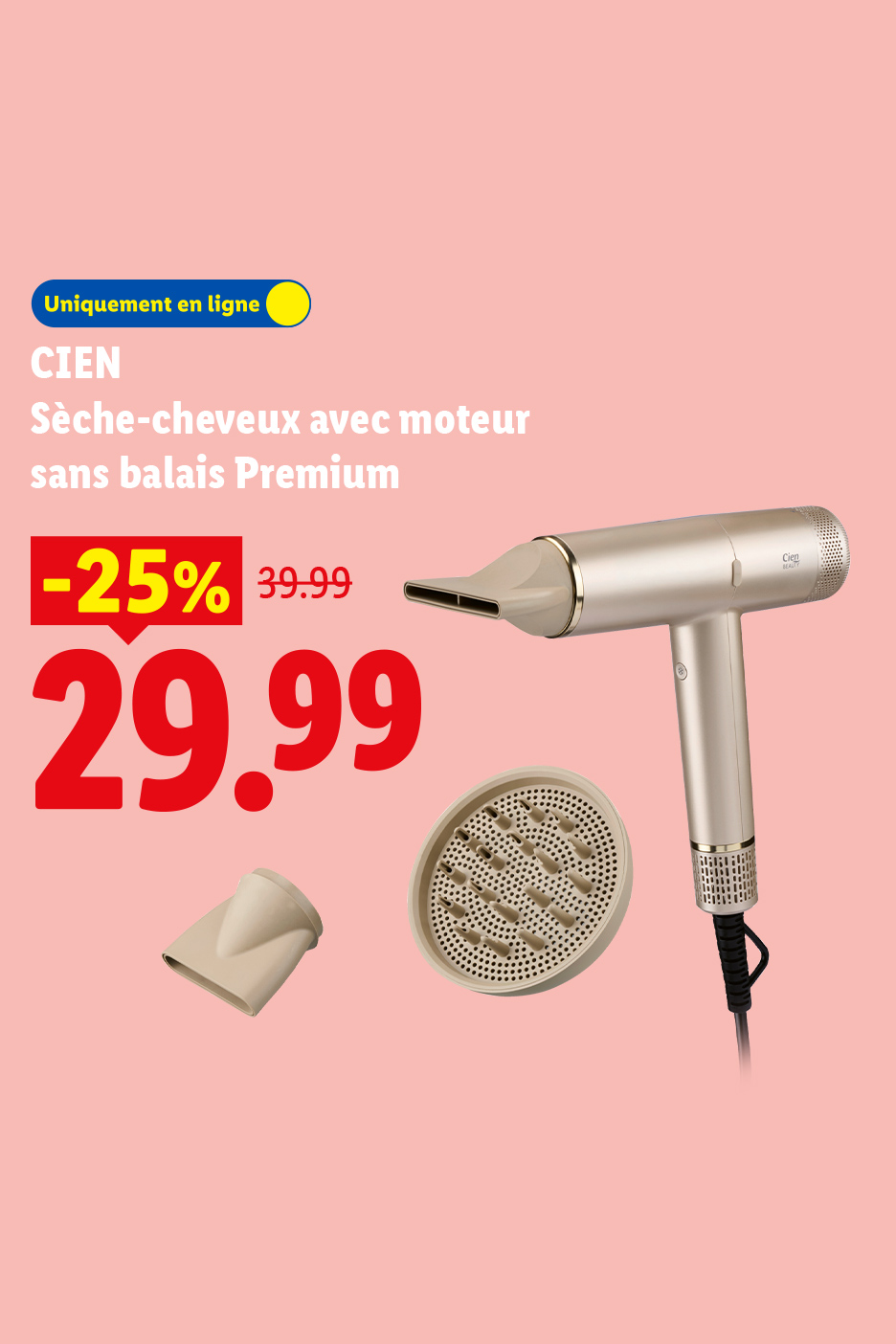 Sèche-cheveux sans balais Premium avec -25% de réduction, prix final 29.99.