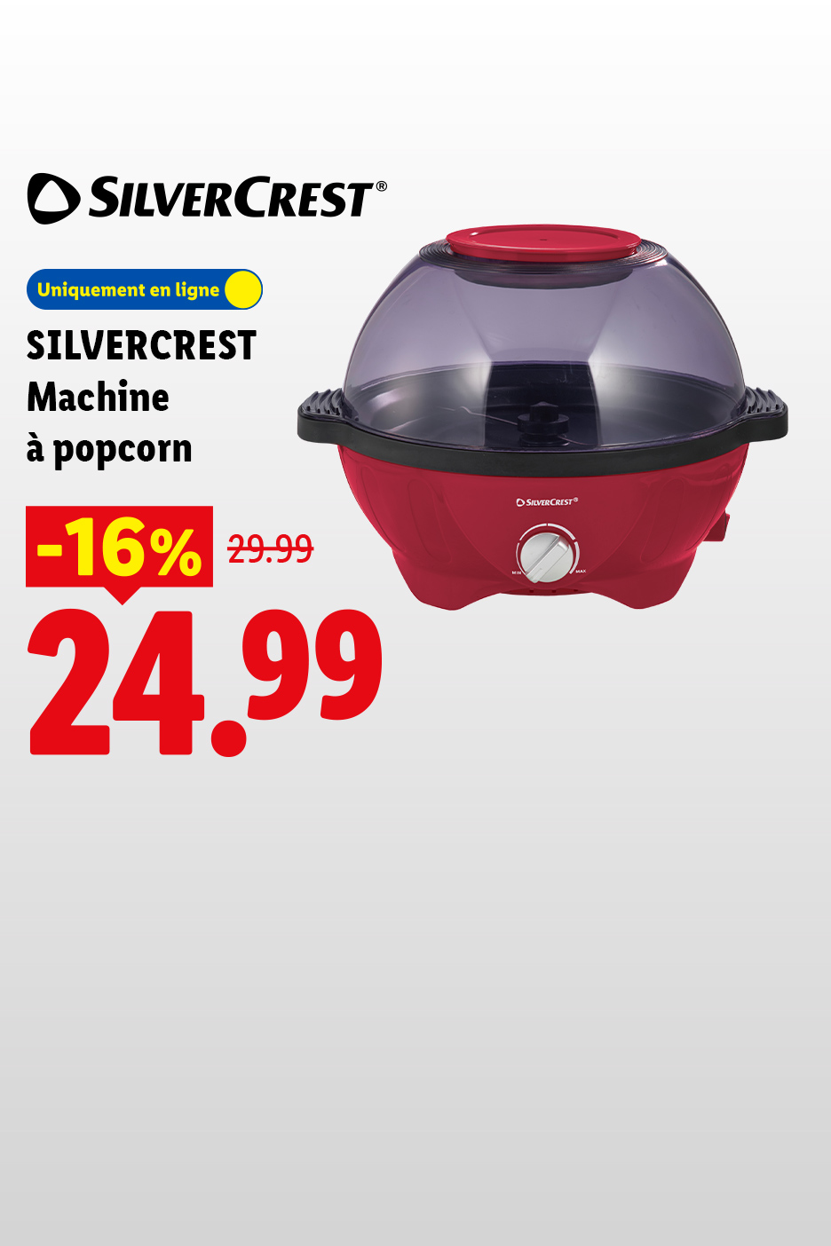 Machine à pop-corn rouge avec un couvercle transparent, en ligne, avec une réduction de 16% à 24,99.