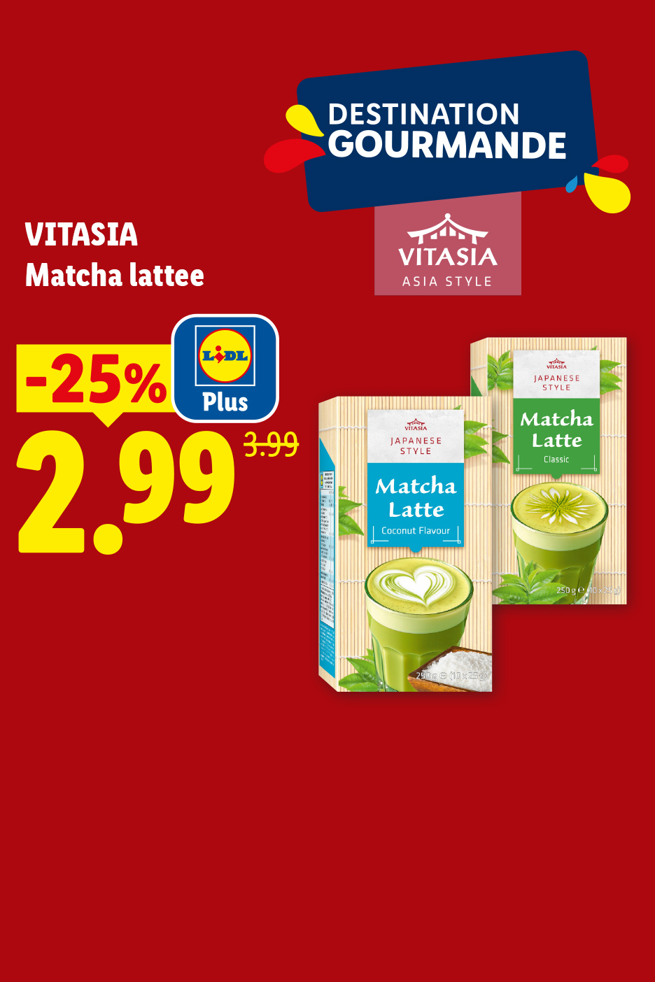 Le 18/06, profitez de -25% de réduction avec Lidl Plus sur nos lattes au matcha, à 2,99€ au lieu de 3,99€