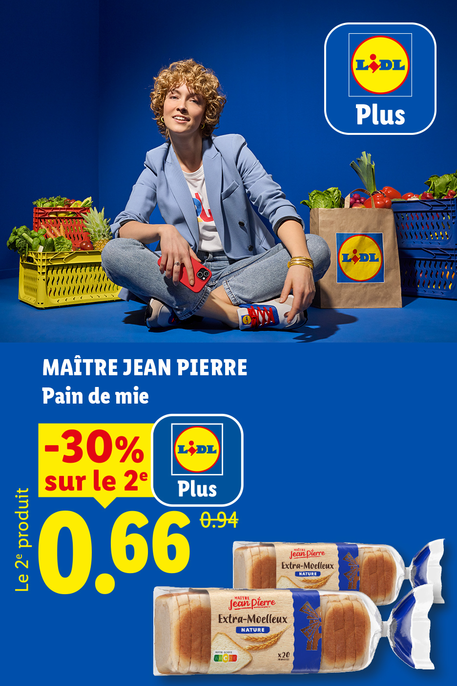 Du 11 au 17 juin, profitez d'un 2ème paquet de pain de mie à -30% avec Lidl Plus, soit 0,66€ au lieu de 0,94€
