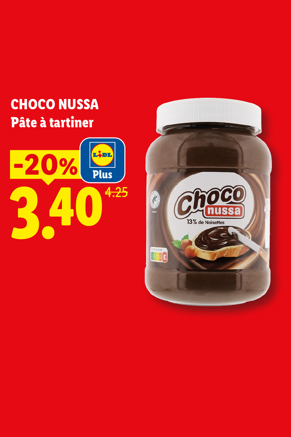 DU 29/06 au 01/06, profitez de 20% de réduction sur notre pâte à tartiner, à 3,40€ au lieu de 4,25€